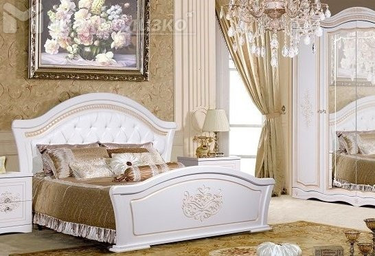 ГРАФИНЯ Кровать 1600 с ножным щитом (1,6х2,0) (0379.10) — Белый металик / золото